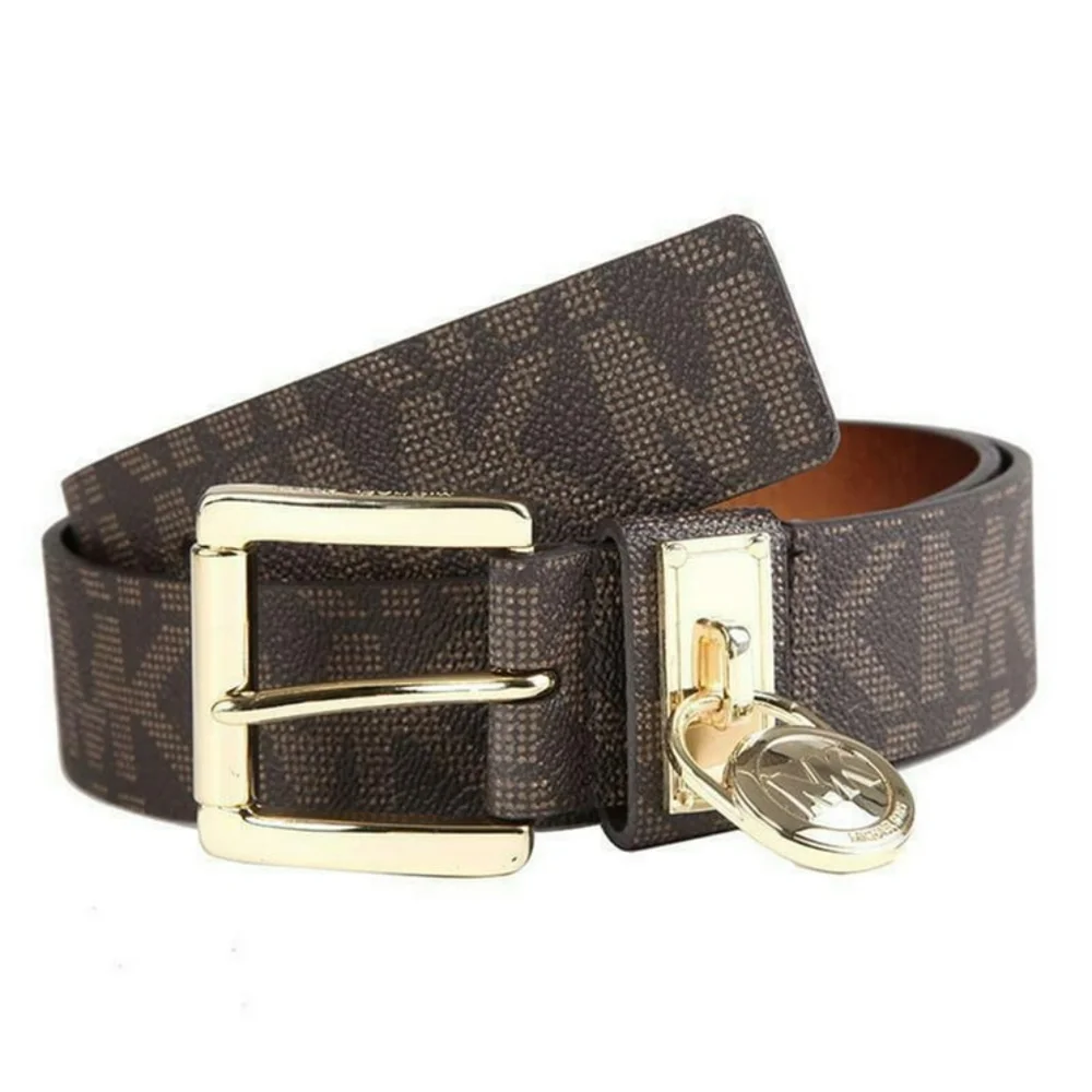 Michael Kors‎ Women's MK Signature Hamilton Lock Monogram Belt Chocolate